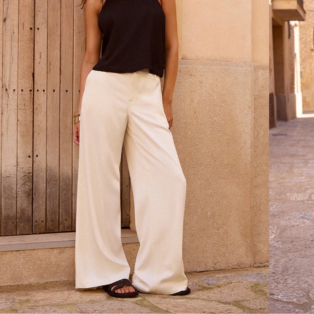 SATIN TAILORED WIDE LEG PANTS